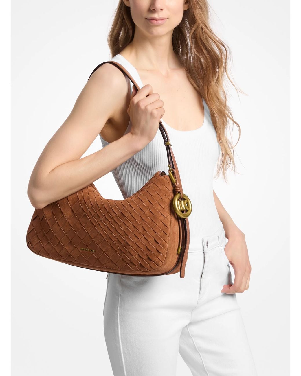 MICHAEL Michael Kors Brown Michael Kors Nolita Medium Hand-Woven Suede Shoulder Bag