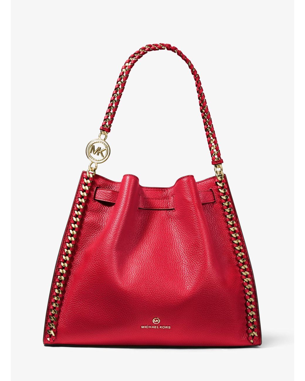 Michael Kors Mina Large Pebbled Leather Shoulder Bag in Bright Red (Red