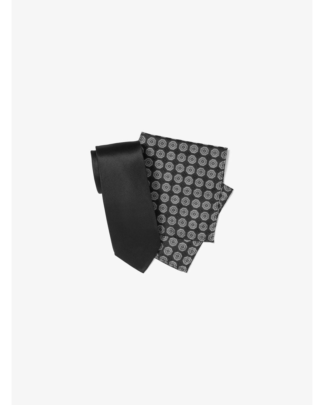 Michael Kors Black Mk Silk Tie And Printed Pocket Square Gift Set for men