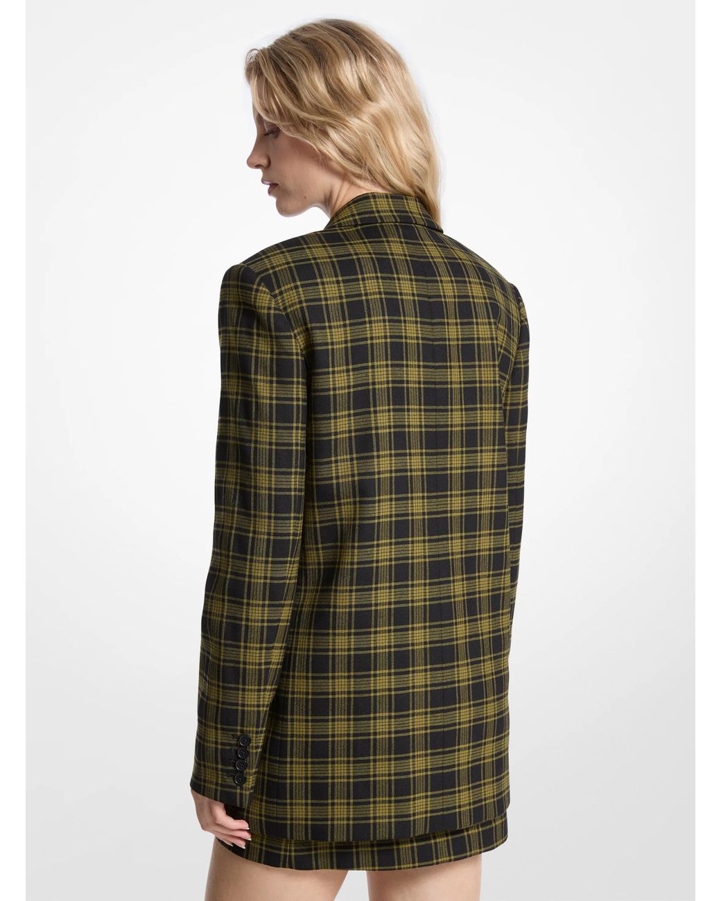 MICHAEL Michael Kors Green Mk Plaid Print Stretch Wool Blazer