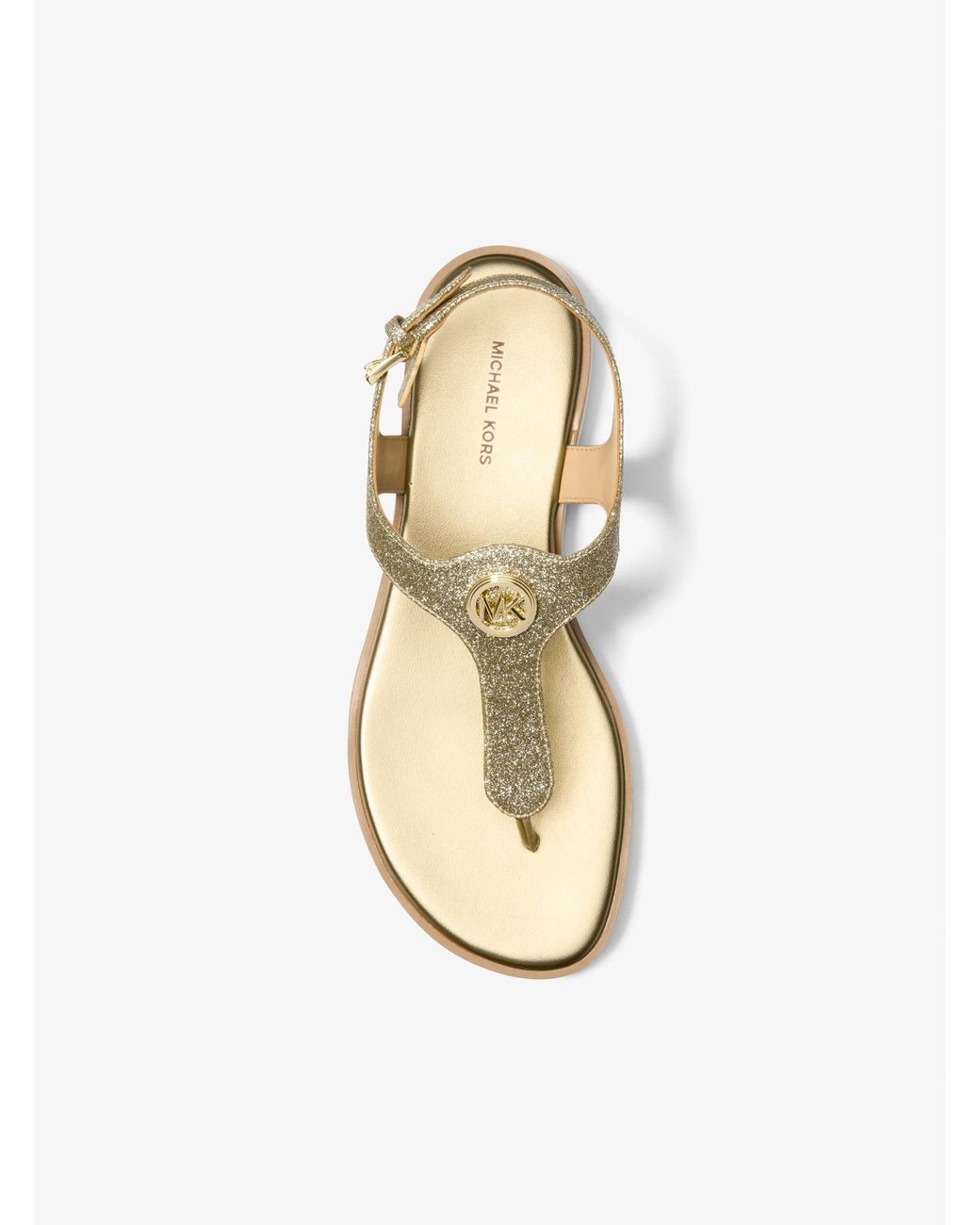 MICHAEL Michael Kors White Mk Val Glittered Leather Thong Sandal