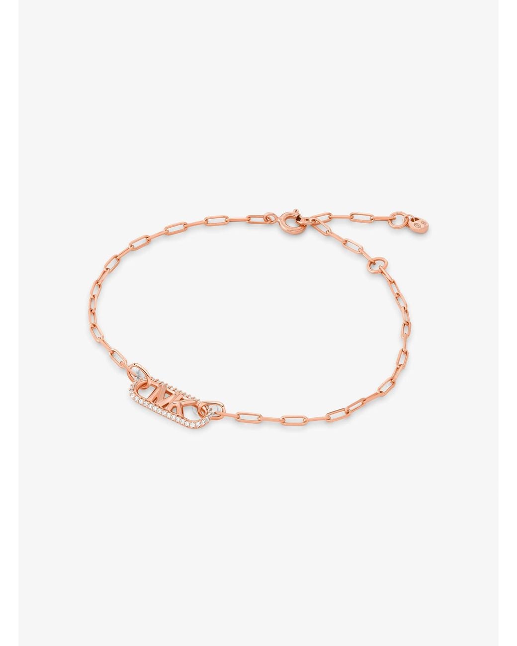 Michael Kors White 14k Rose Gold Plated Sterling Silver Pave Empire Link Chain Bracelet