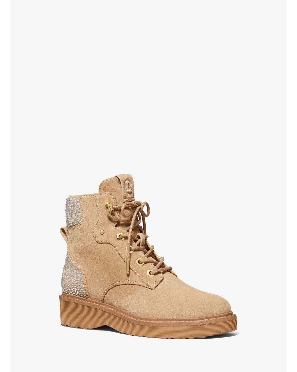 culver embellished nubuck and glitter chain mesh lace up boot