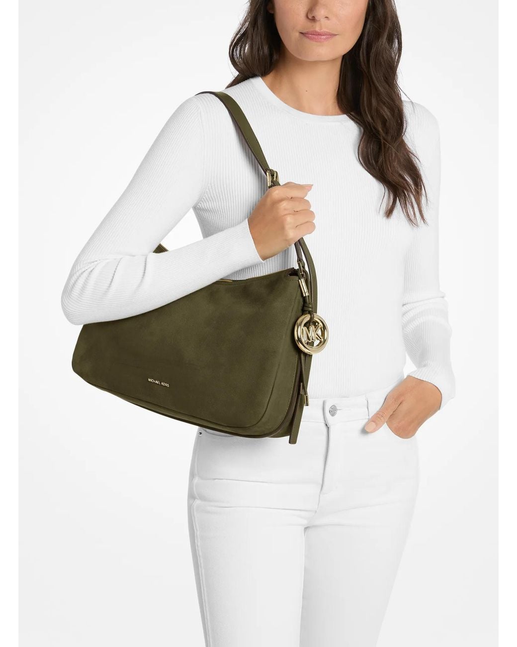 MICHAEL Michael Kors Green Michael Kors Nolita Medium Nubuck Shoulder Bag