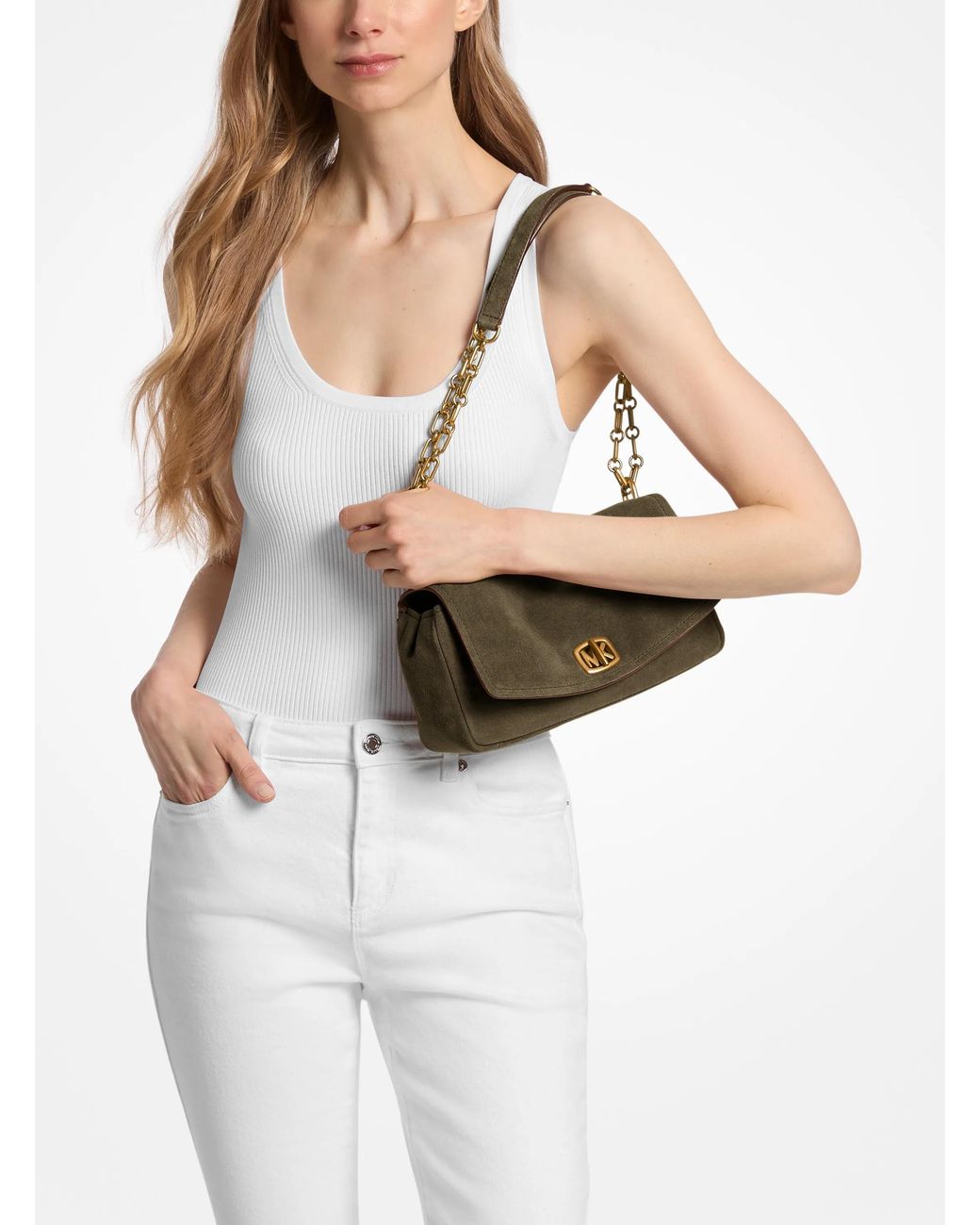 MICHAEL Michael Kors Green Michael Kors Bryant Small Suede Convertible Shoulder Bag