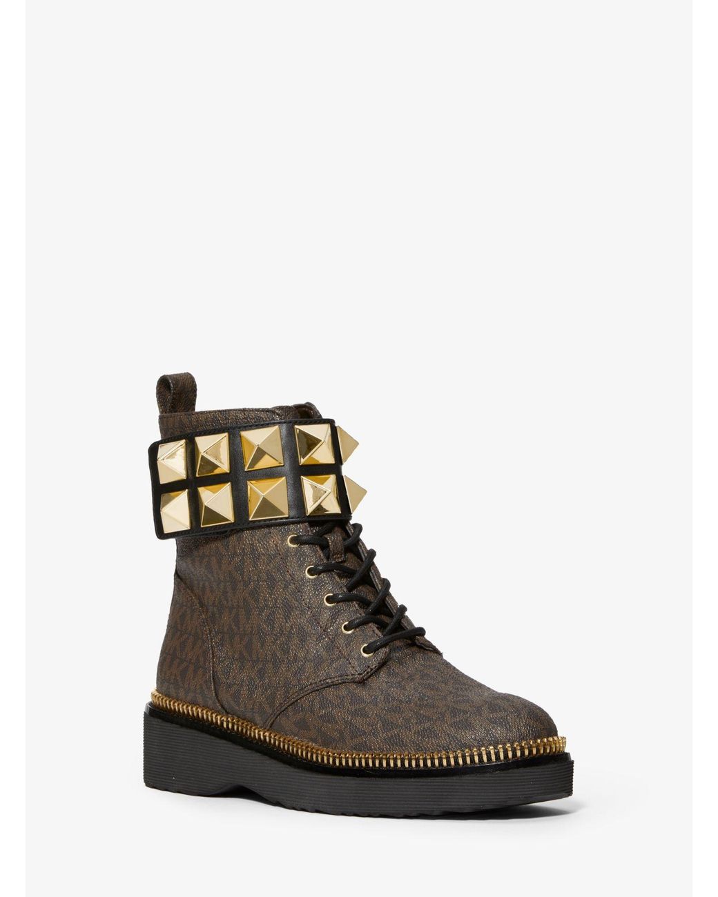 michael michael kors haskell crinkled leather and logo combat boot
