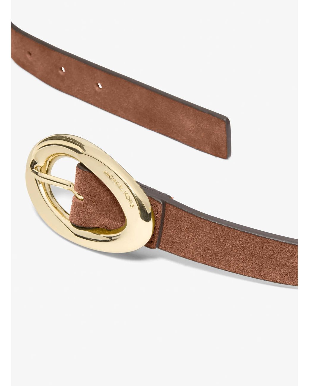 MICHAEL Michael Kors White Mk Oval Buckle Suede Belt