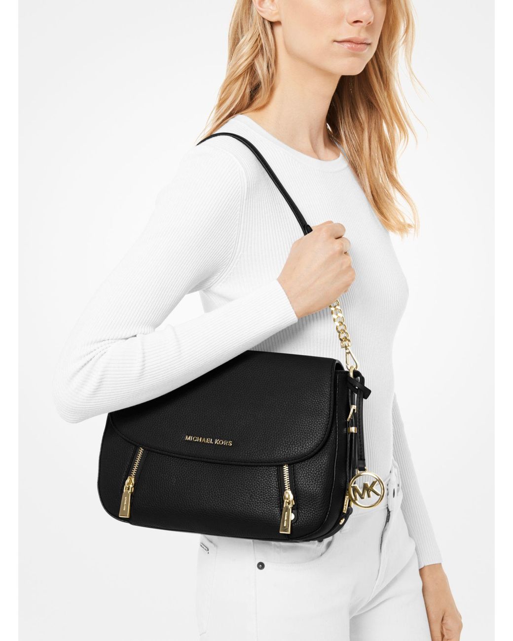 Michael Kors Bedford Legacy Medium Pebbled Leather Shoulder Bag in Black |  Lyst