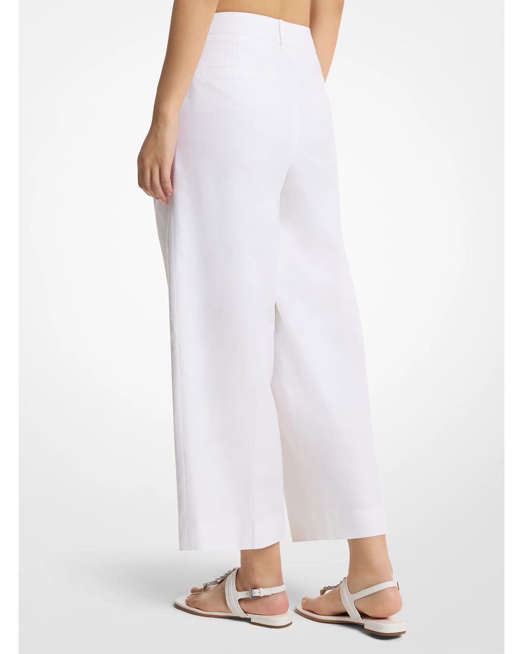 MICHAEL Michael Kors White Mk Pleated Linen And Cotton Wide-Leg Trousers