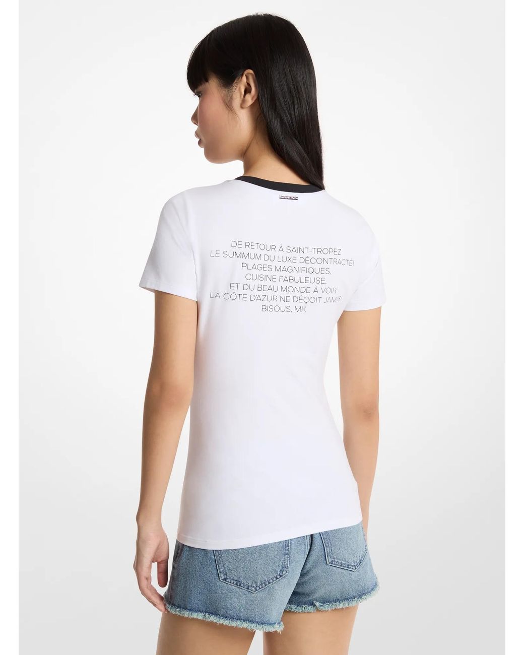 MICHAEL Michael Kors White Mk St. Tropez Stretch Cotton T-Shirt