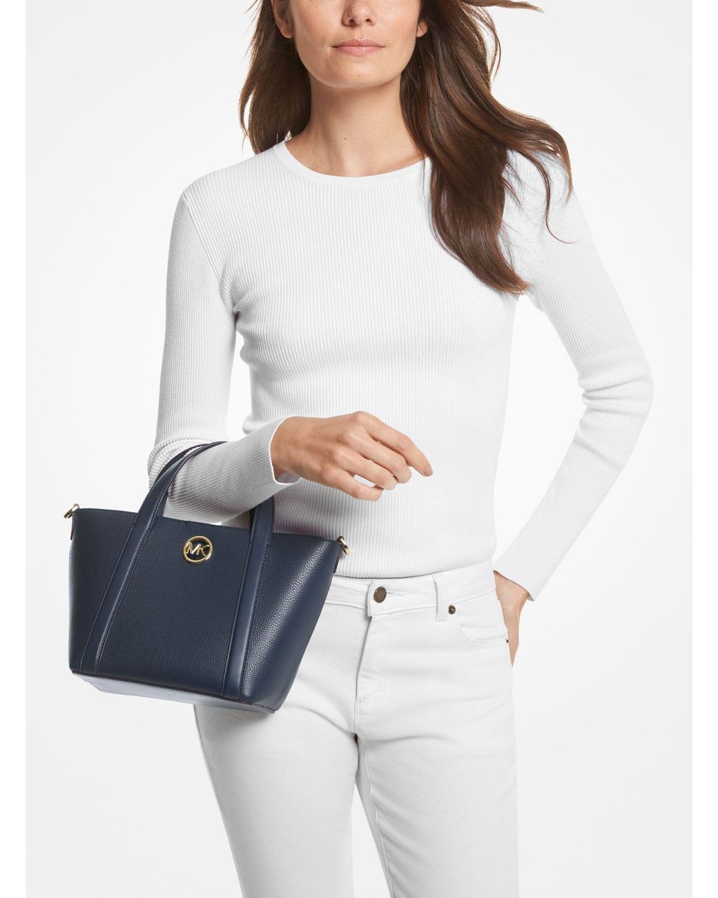 Michael Kors Hadleigh Small Leather Messenger Tote Bag in Blue | Lyst  Australia