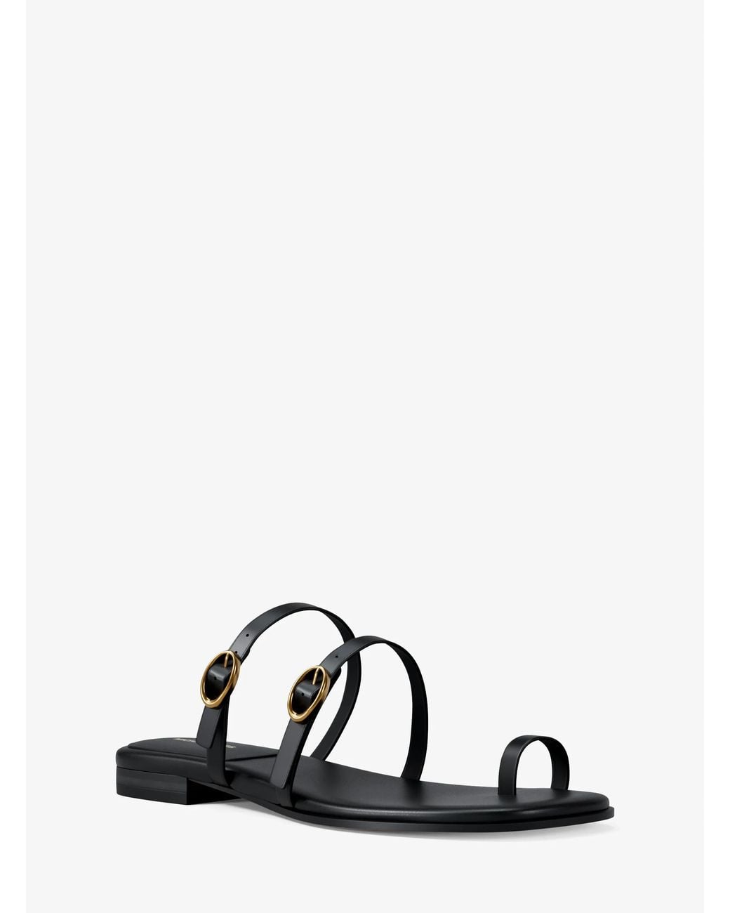 MICHAEL Michael Kors Black Michael Kors Kya Leather Flat Sandal