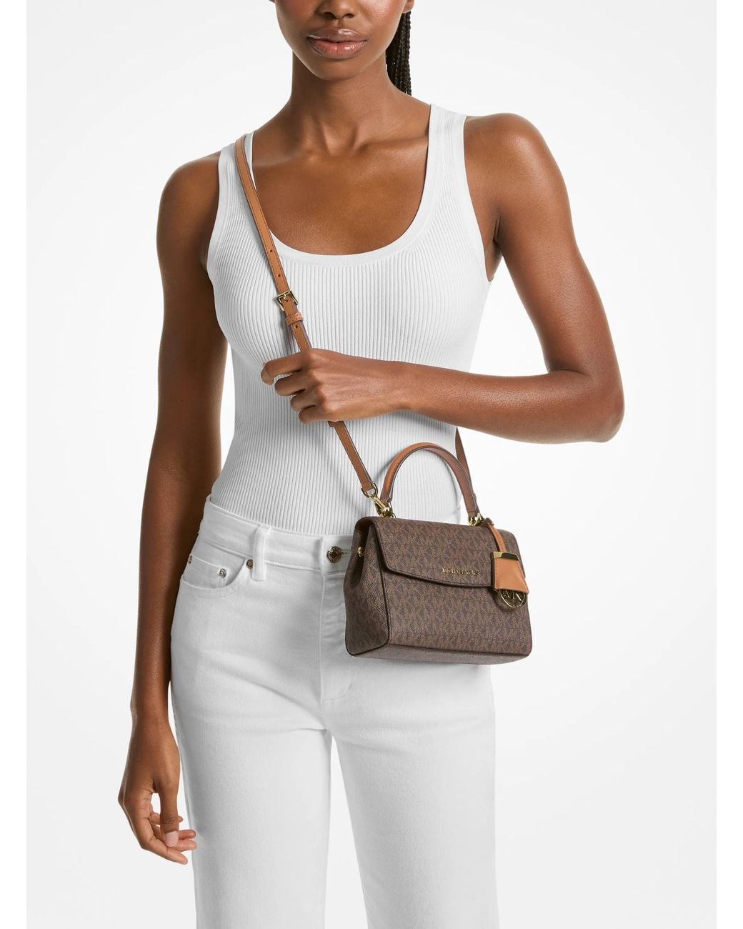 Michael Kors Brown Ava Extra-Small Signature Logo Crossbody Bag