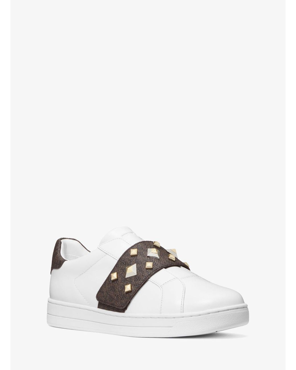 Michael Kors Kenna Leather And Studded Logo Sneaker in White | Lyst