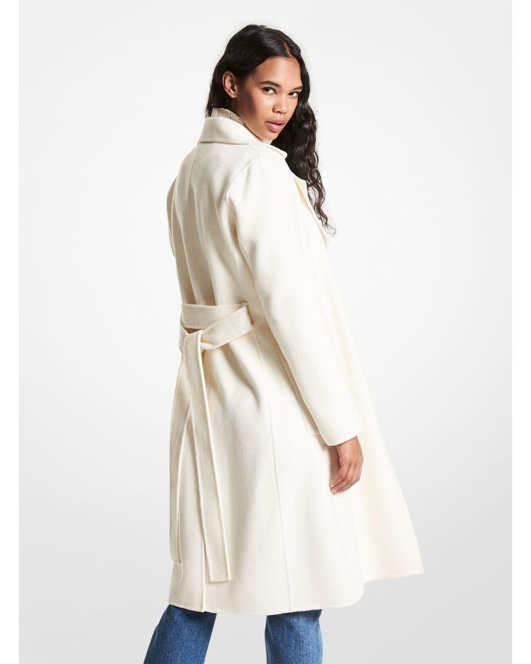 Michael Kors Wool Blend Wrap Coat in Natural Lyst