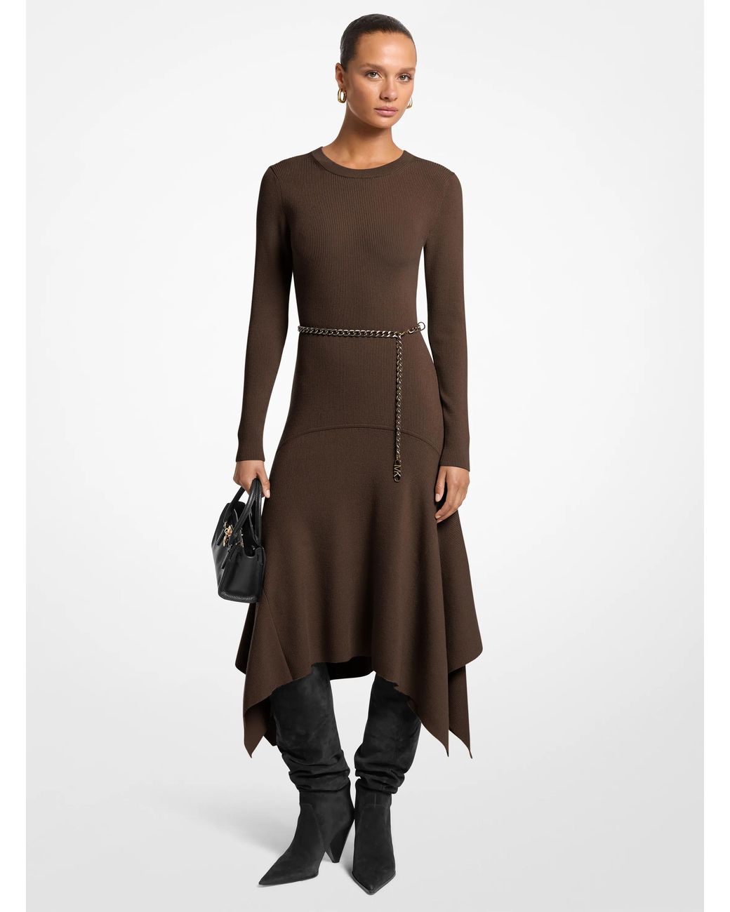MICHAEL Michael Kors Brown Mk Stretch Wool Handkerchief Dress
