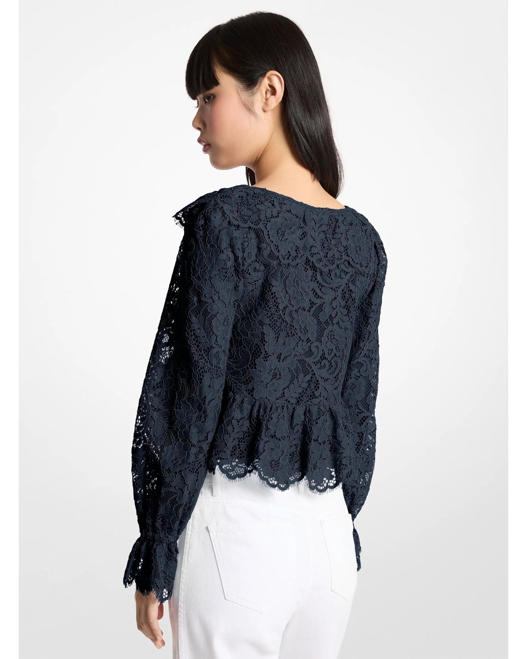 MICHAEL Michael Kors Blue Mk Corded Floral Lace Blouse
