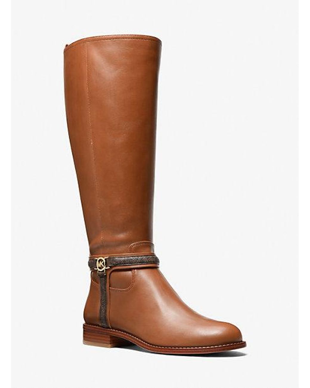 Michael Kors Mindy Leather And Signature Logo Trim Boot in Brown Lyst