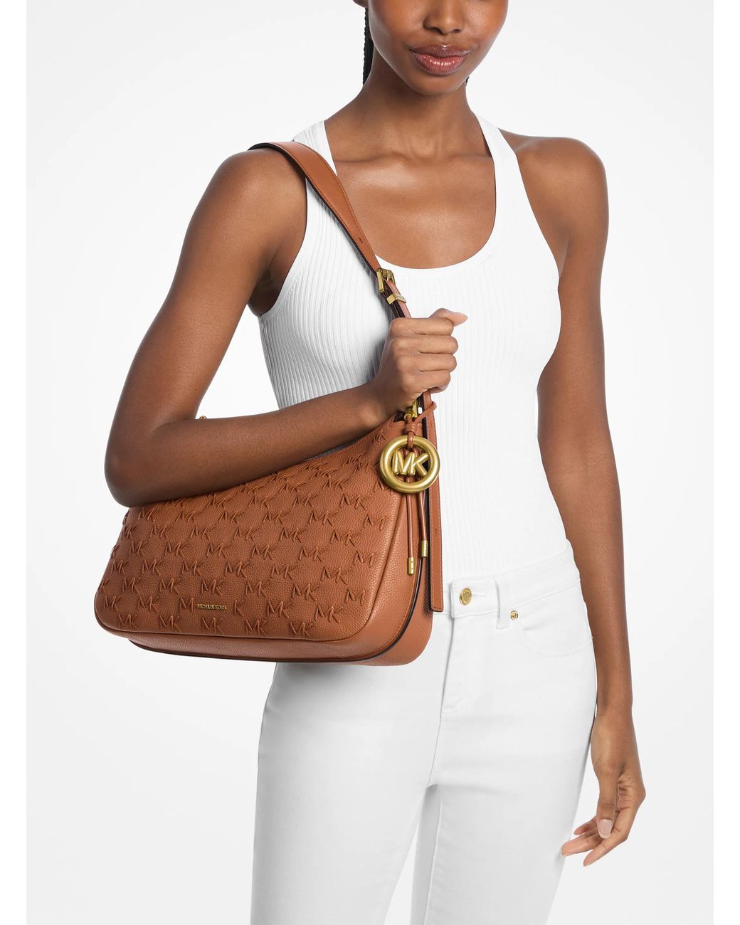 Michael Kors Brown Nolita Medium Pebbled Leather Shoulder Bag