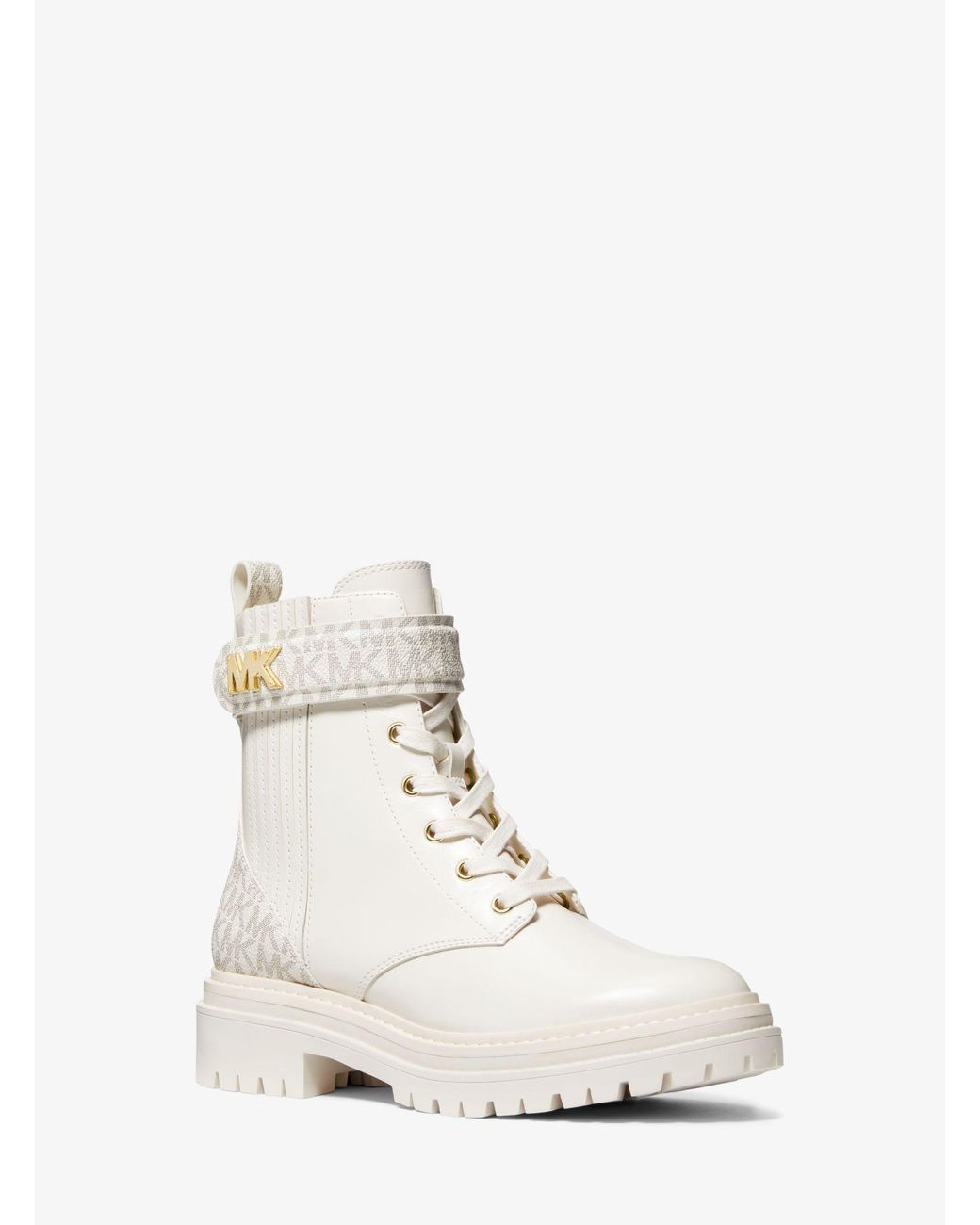 Michael Kors Stark Logo And Leather Combat Boot in Natural | Lyst