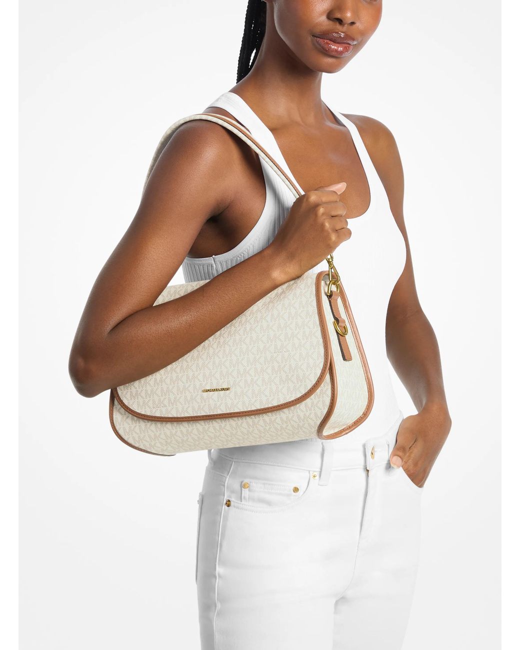 MICHAEL Michael Kors White Mk Holmes Medium Signature Logo Convertible Messenger Bag