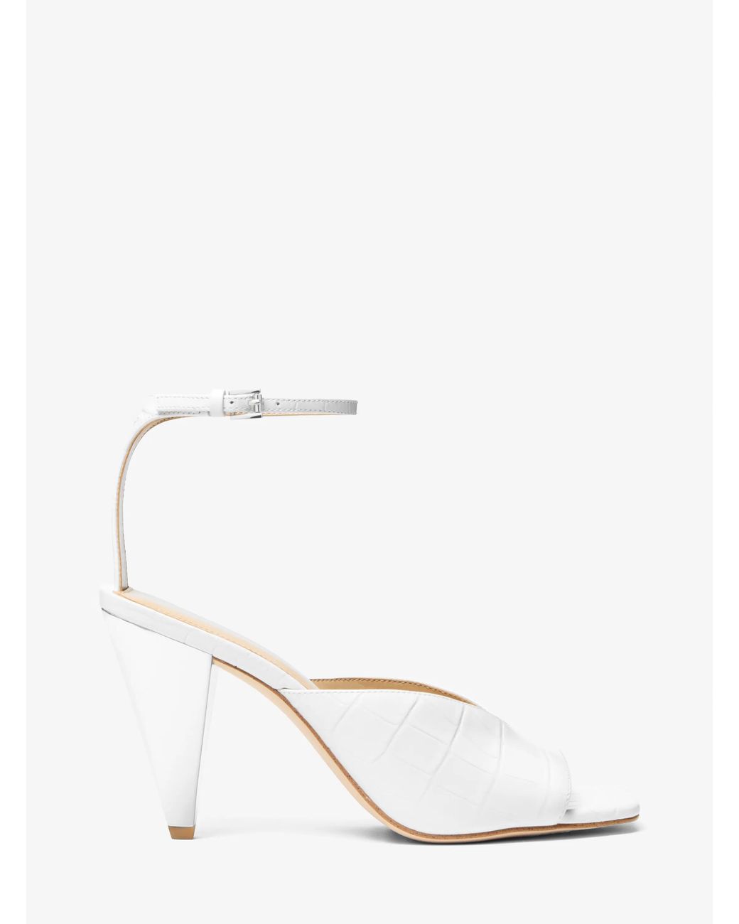 MICHAEL Michael Kors White Mk Electra Crocodile Embossed Leather Sandal