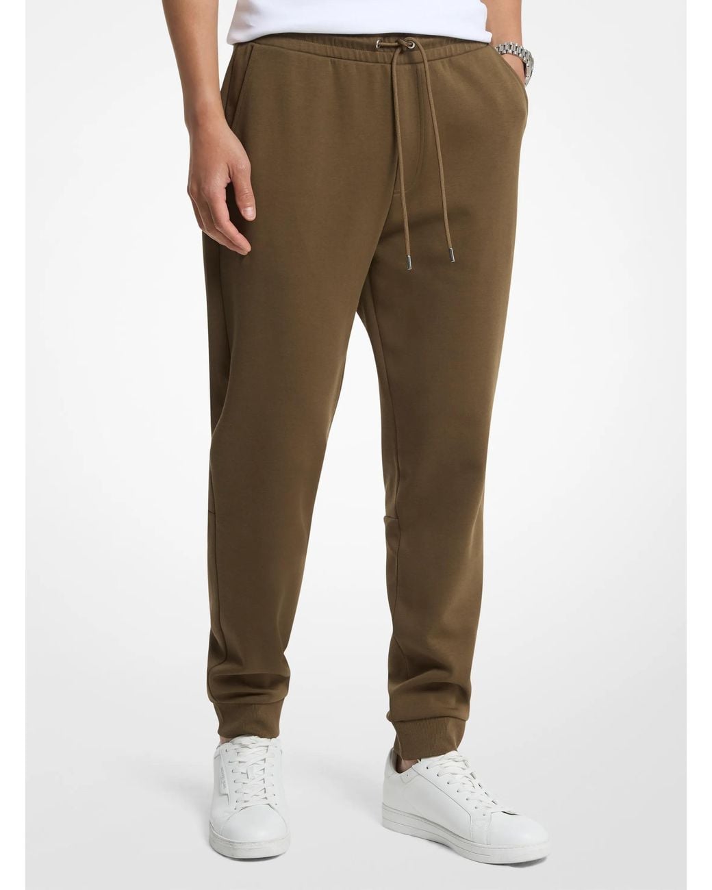 Michael Kors Natural Mk Logo Trim Cotton Blend Joggers for men