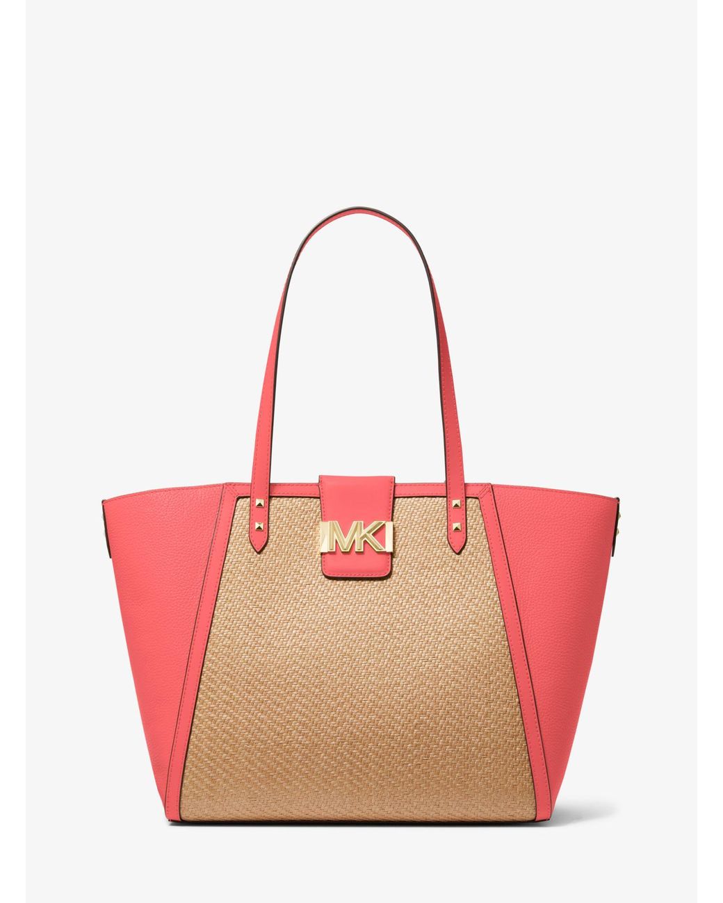 Michael Kors Karlie Large Straw And Pebbled Leather Tote Bag Lyst