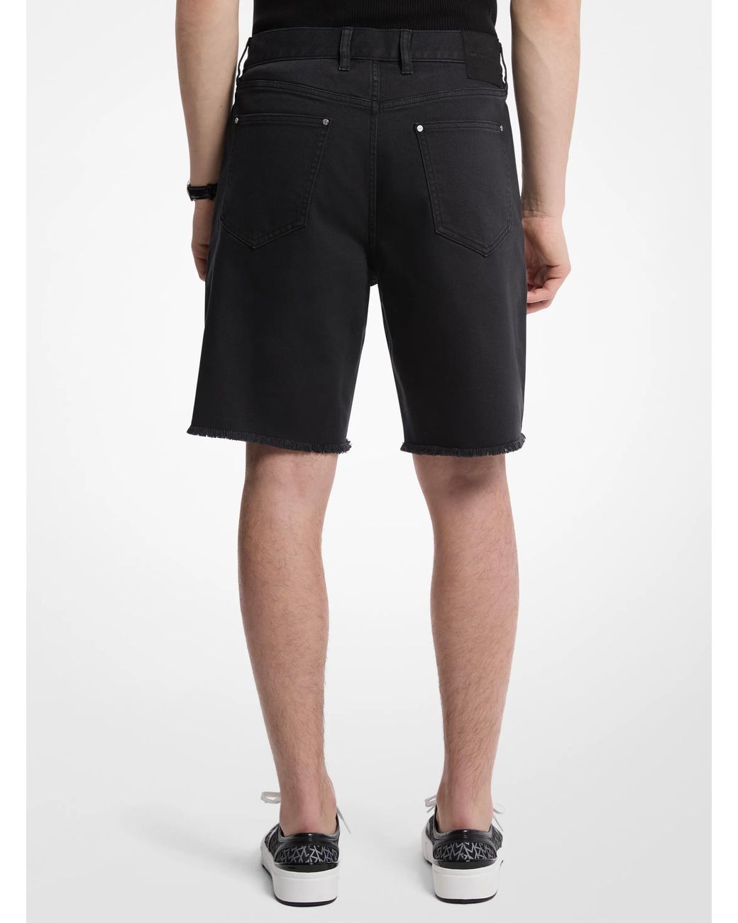 Michael Kors Black Mk Frayed Denim Shorts for men
