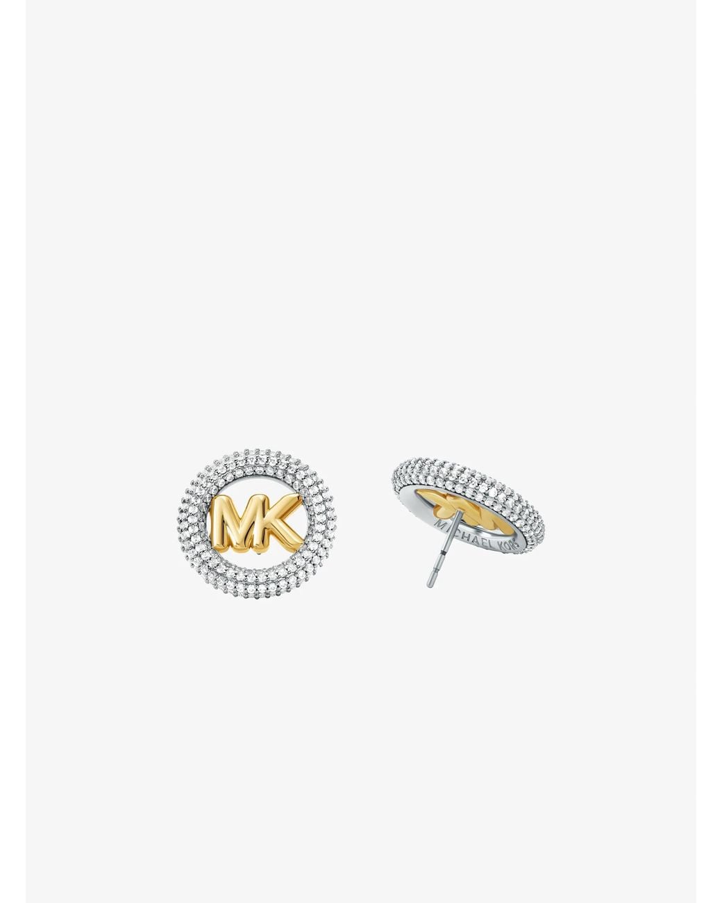Michael Kors White Medium Precious Metal-Plated Brass Pavé Logo Stud Earrings