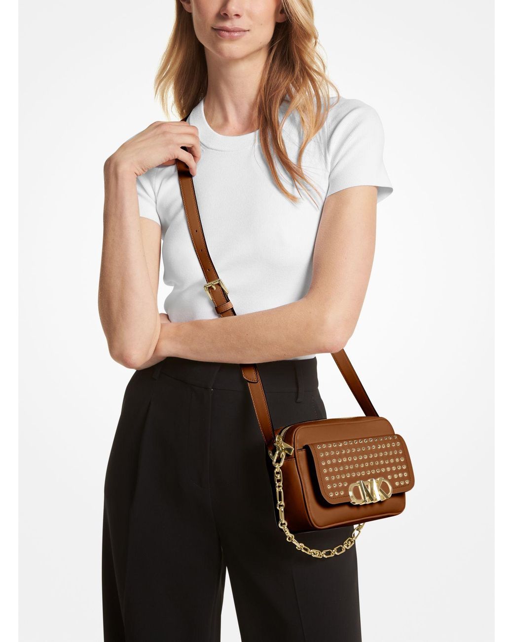 Michael kors studded leather crossbody cheap
