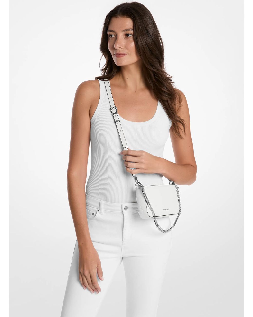 MICHAEL Michael Kors White Bryant Small Pebbled Leather Convertible Pochette