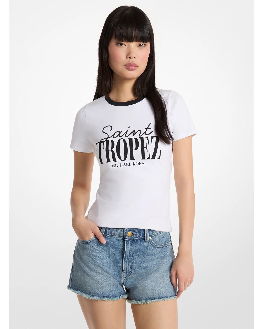 MICHAEL Michael Kors White Mk St. Tropez Stretch Cotton T-Shirt