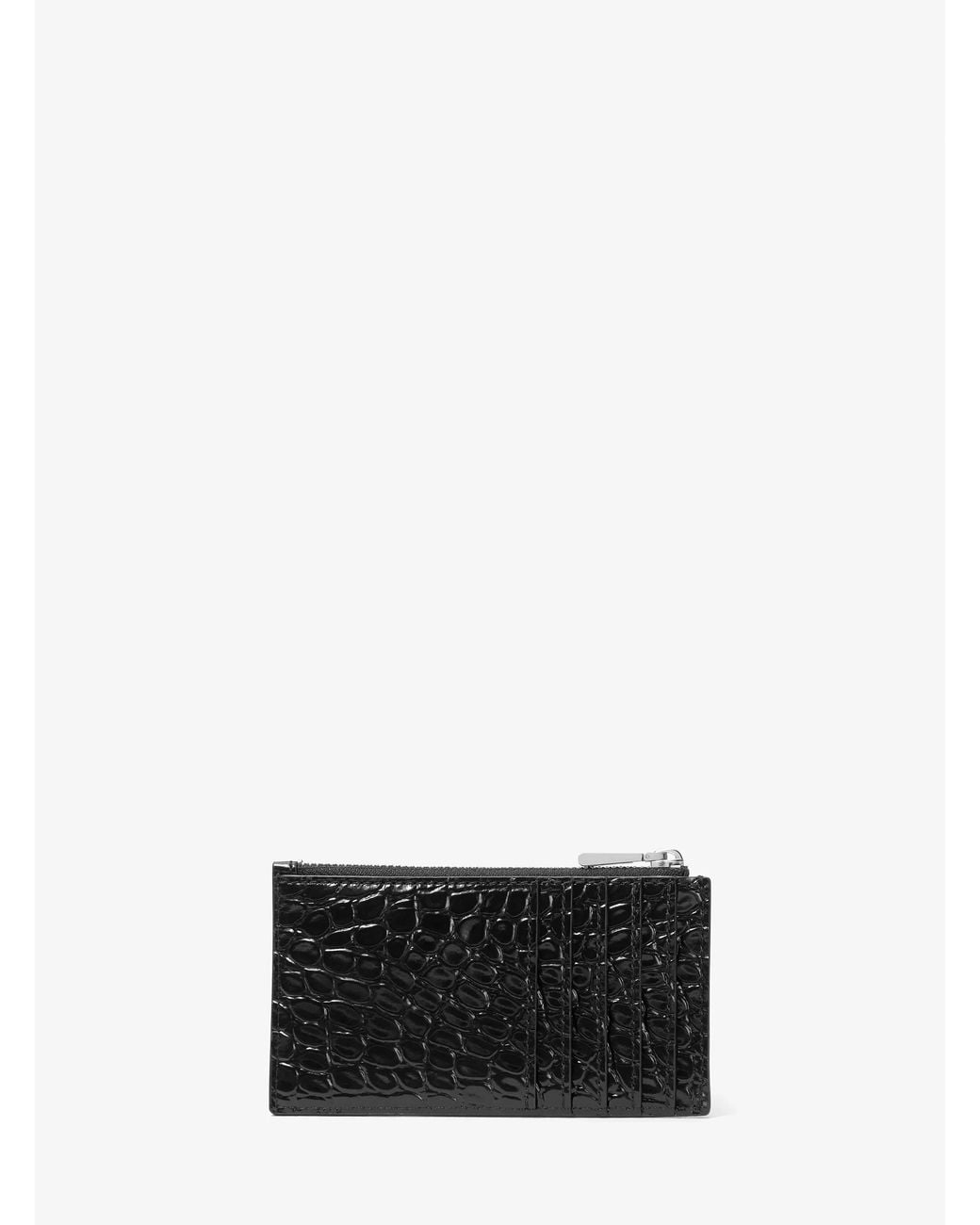 MICHAEL Michael Kors White Mk Jet Set Small Crocodile Embossed Leather Card Case