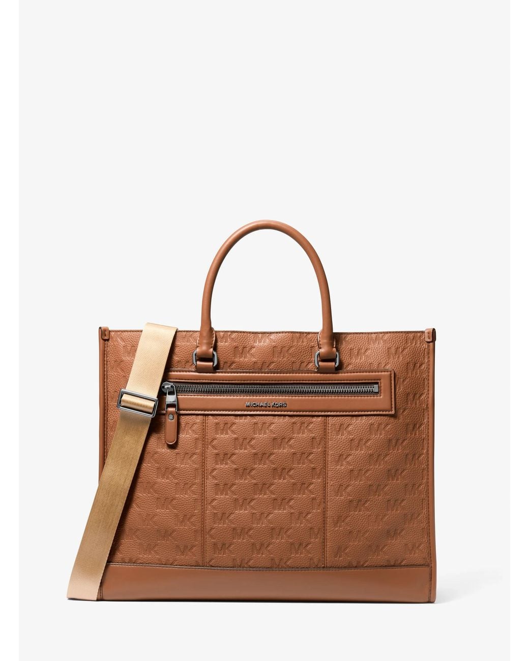 Michael Kors Brown Mk Jet Set Logo Embossed Leather Tote Bag for men