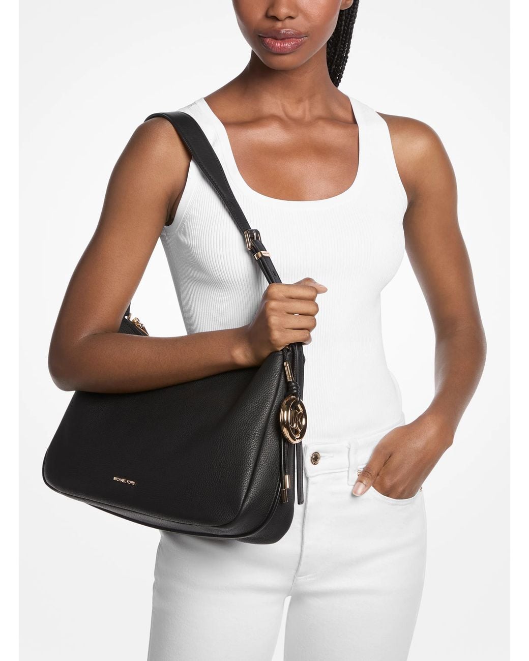 Michael Kors Black Mk Nolita Medium Pebbled Leather Shoulder Bag