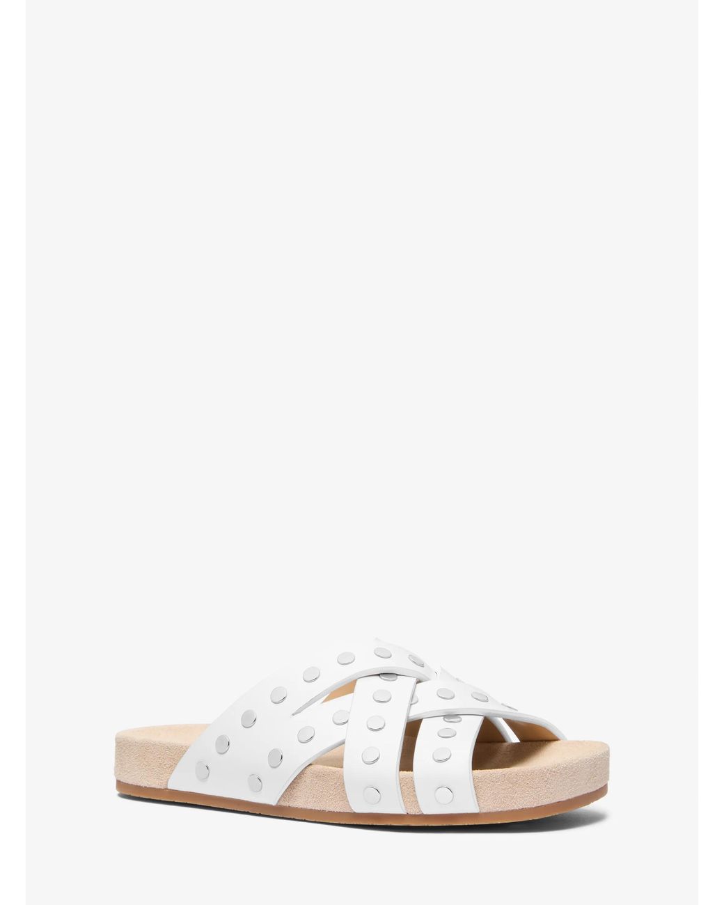 MICHAEL Michael Kors White Irene Studded Leather Flat Sandal