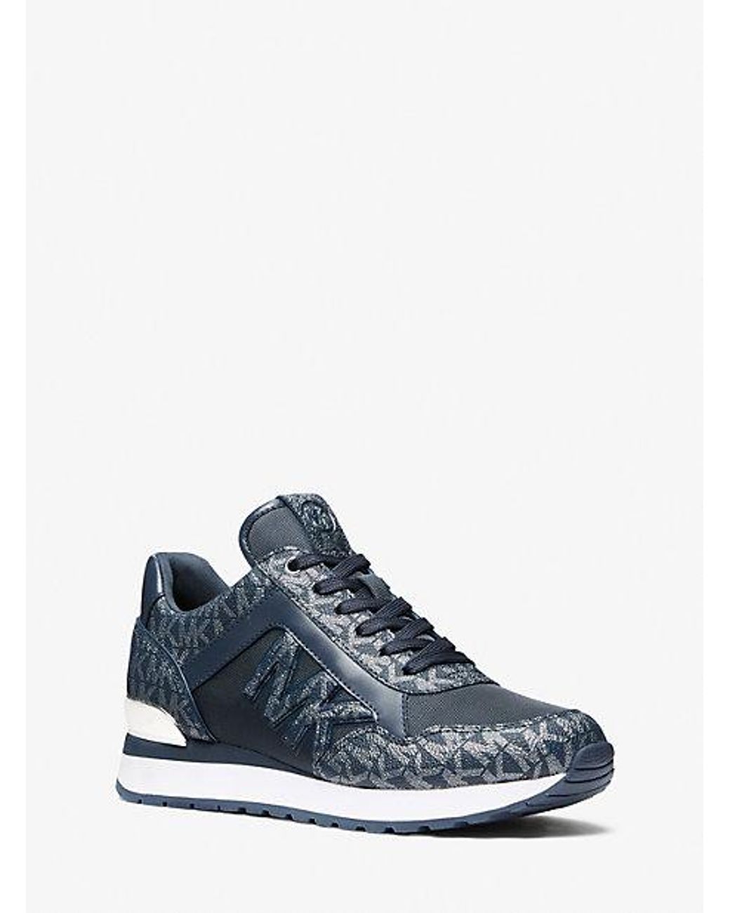 Michael Kors Maddy Metallic Signature Logo Trainer in Blue Lyst