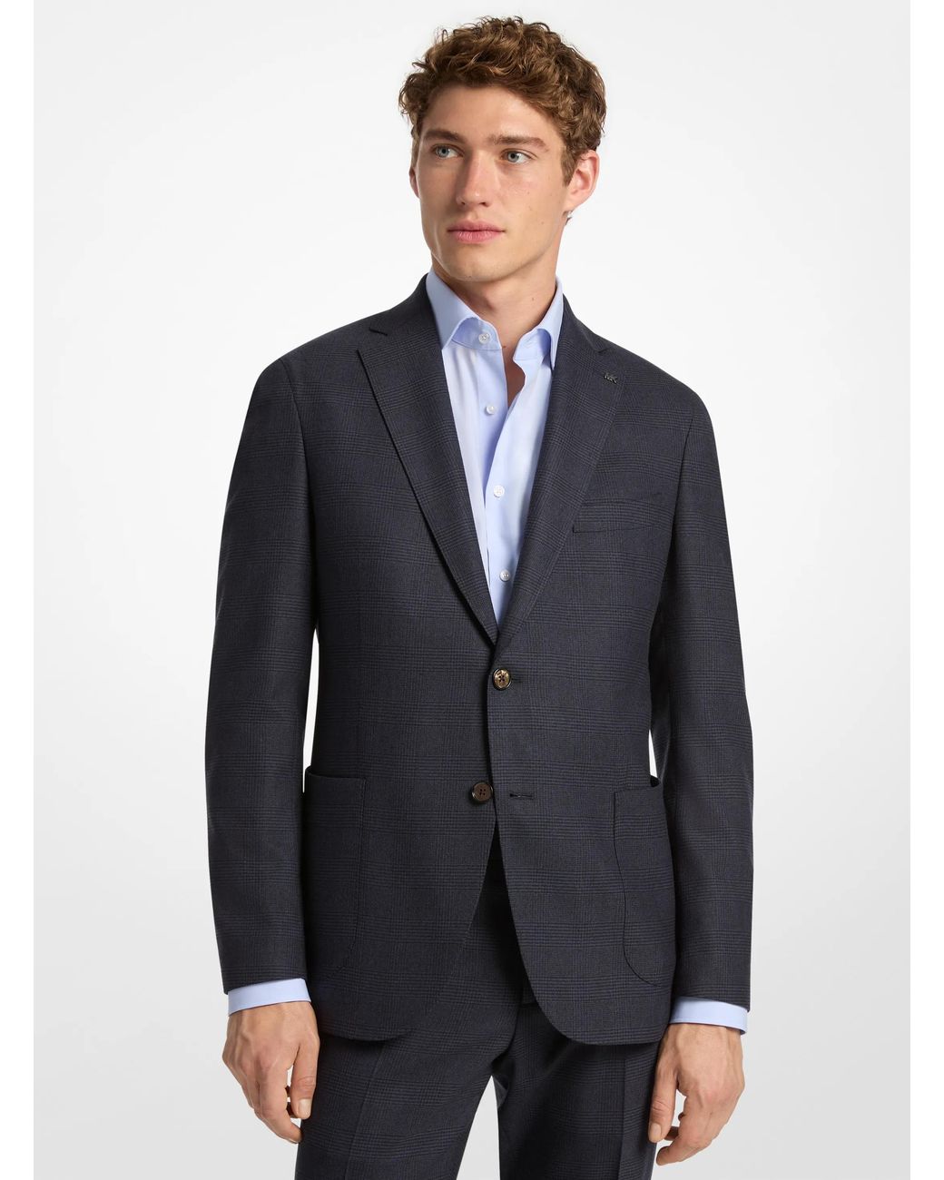 Michael Kors Blue Mk Glen Plaid Wool Blend Blazer for men