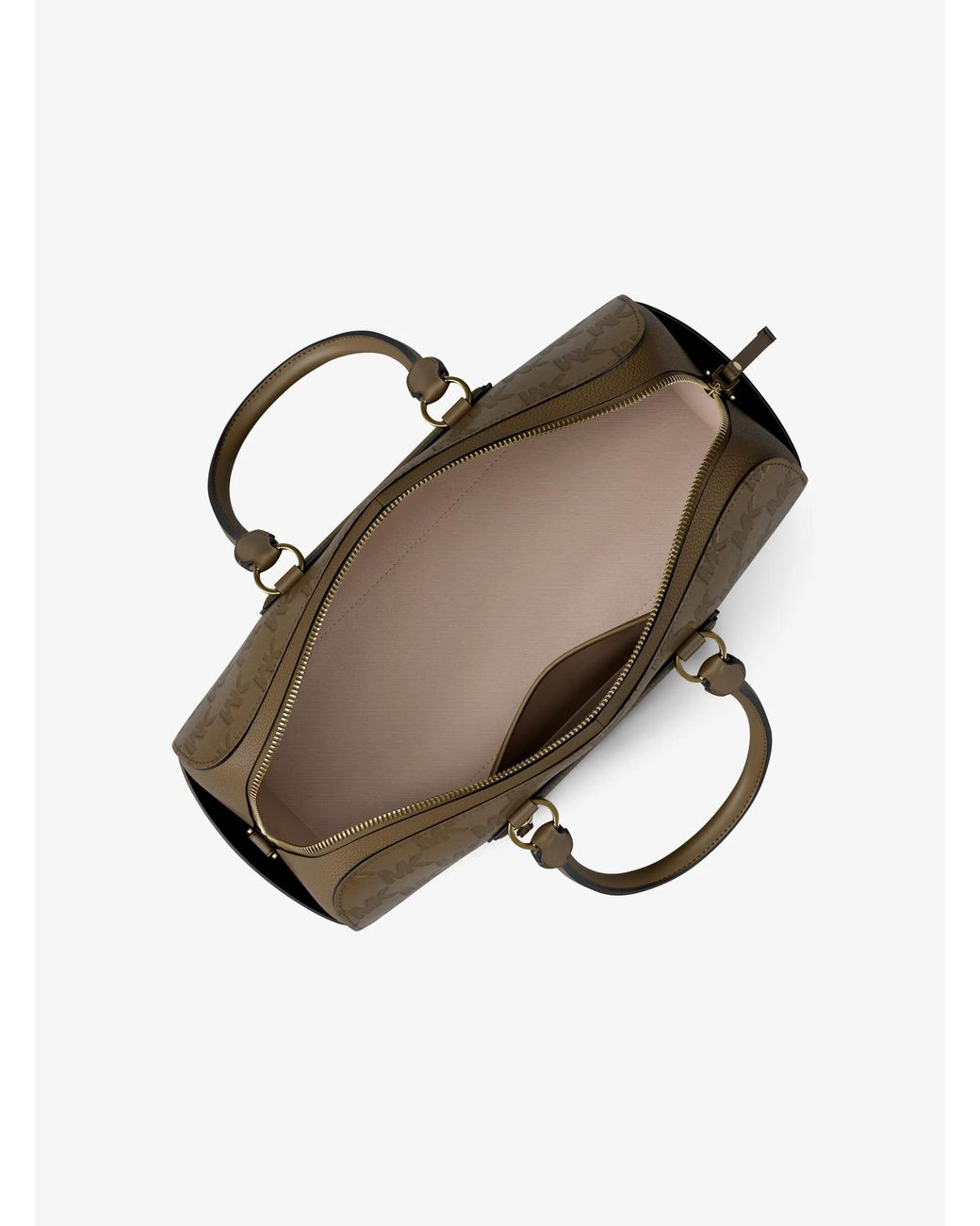 MICHAEL Michael Kors Brown Mk Jet Set Travel Medium Logo Embossed Leather Duffel Crossbody Bag