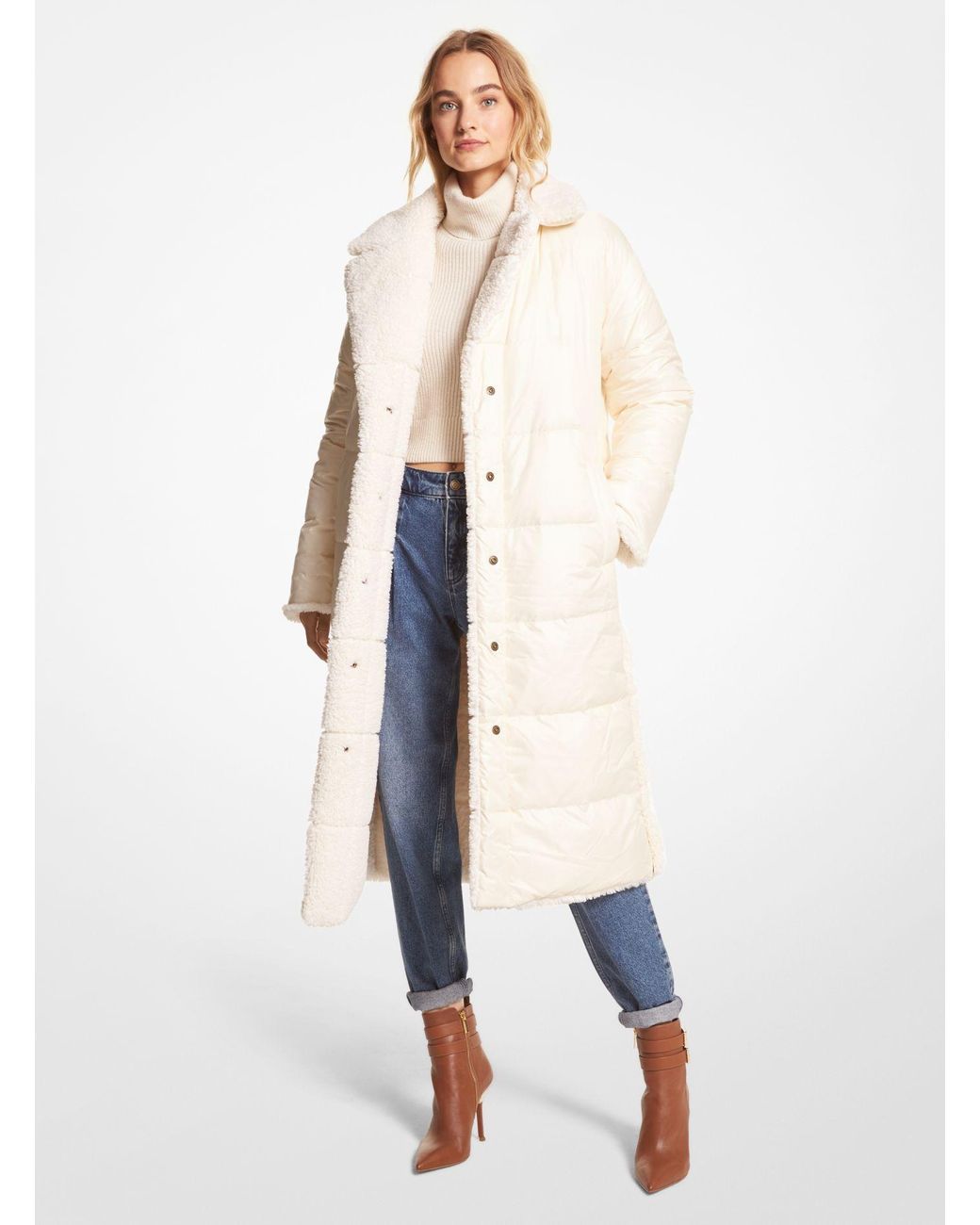 Michael Kors Quilted Ciré And Faux Shearling Reversible Puffer Coat | Lyst