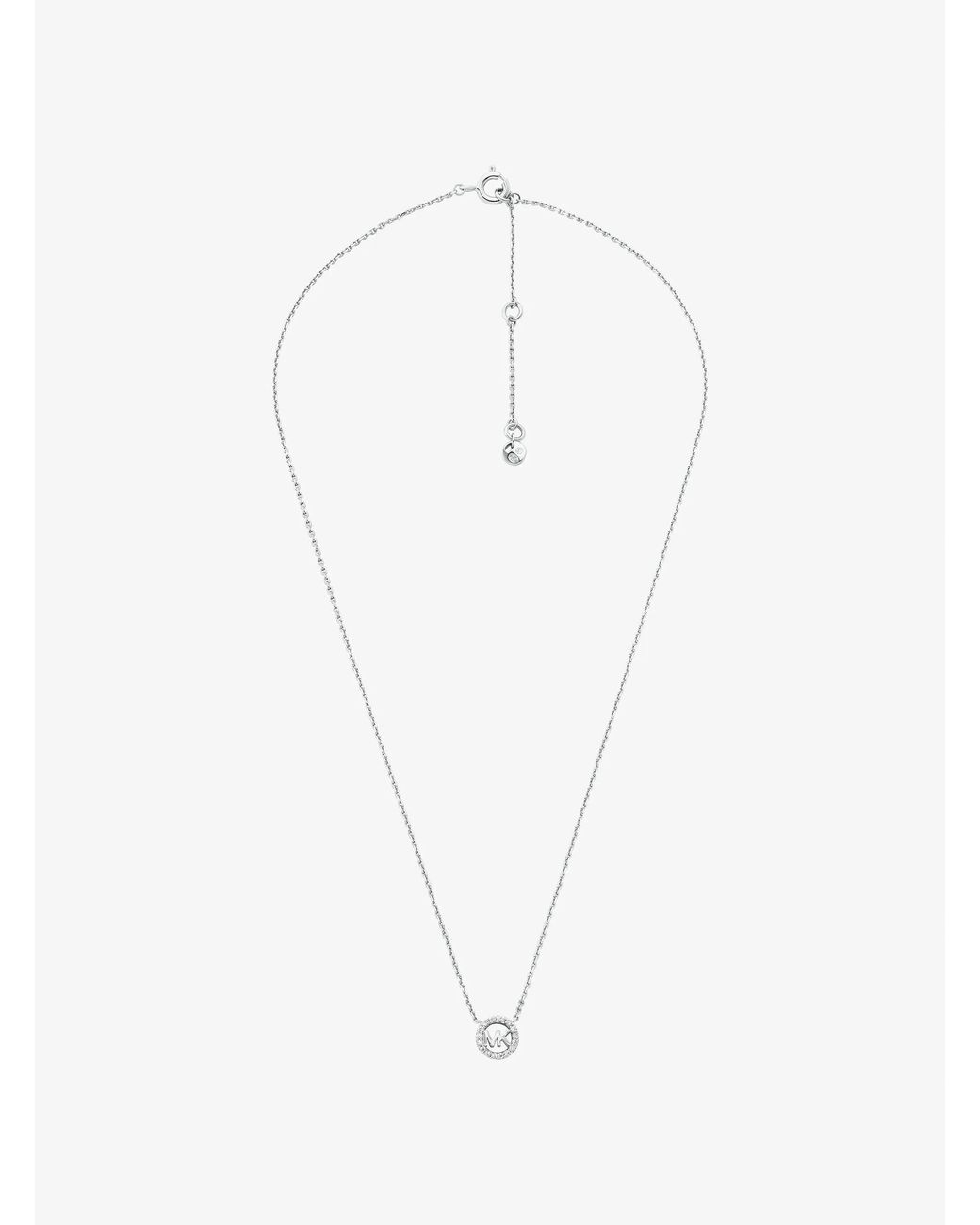 Michael Kors White Mk Fulton Precious-Metal Plated Sterling Pavé Logo Charm Necklace And Earrings Gift Set