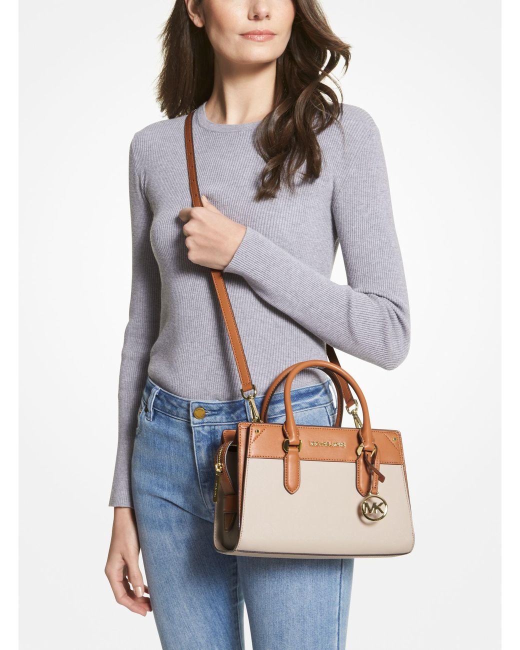 Michael Kors Mirren Small Two-tone Leather Satchel in Natural | Lyst  Australia