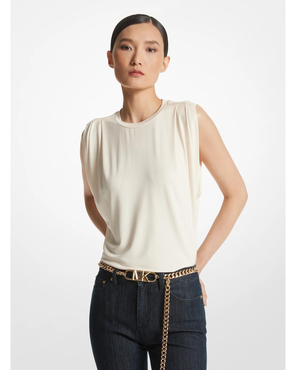 MICHAEL Michael Kors White Mk Matte Jersey Sleeveless T-Shirt