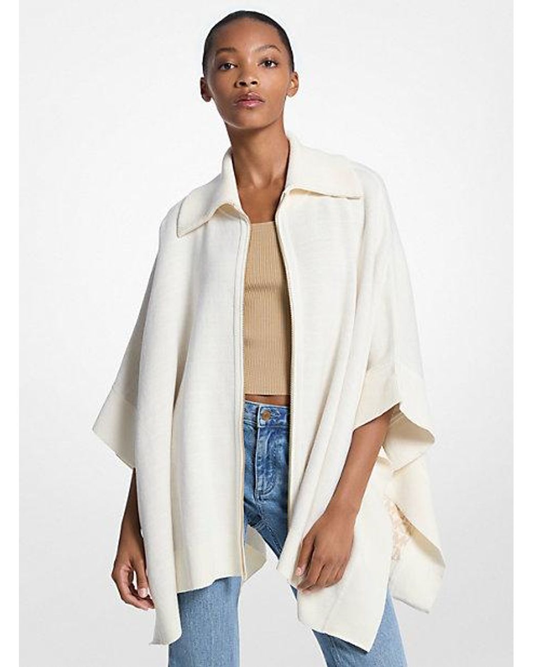 Michael Kors Reversible Logo Cotton Blend Zip-Up Poncho in White