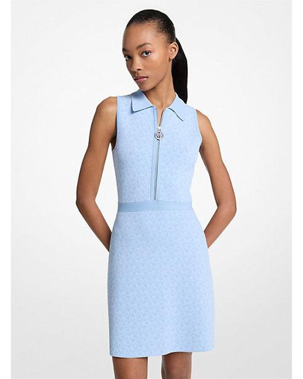 Michael Kors Logo Jacquard Zip-Up Dress in Blue | Lyst
