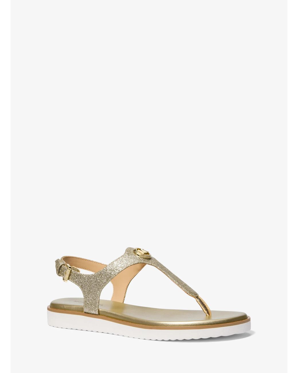 MICHAEL Michael Kors White Mk Val Glittered Leather Thong Sandal