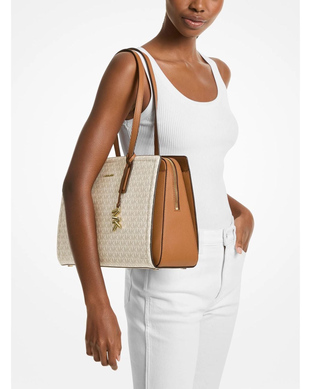 MICHAEL Michael Kors Natural Michael Kors Laila Medium Signature Logo Tote Bag