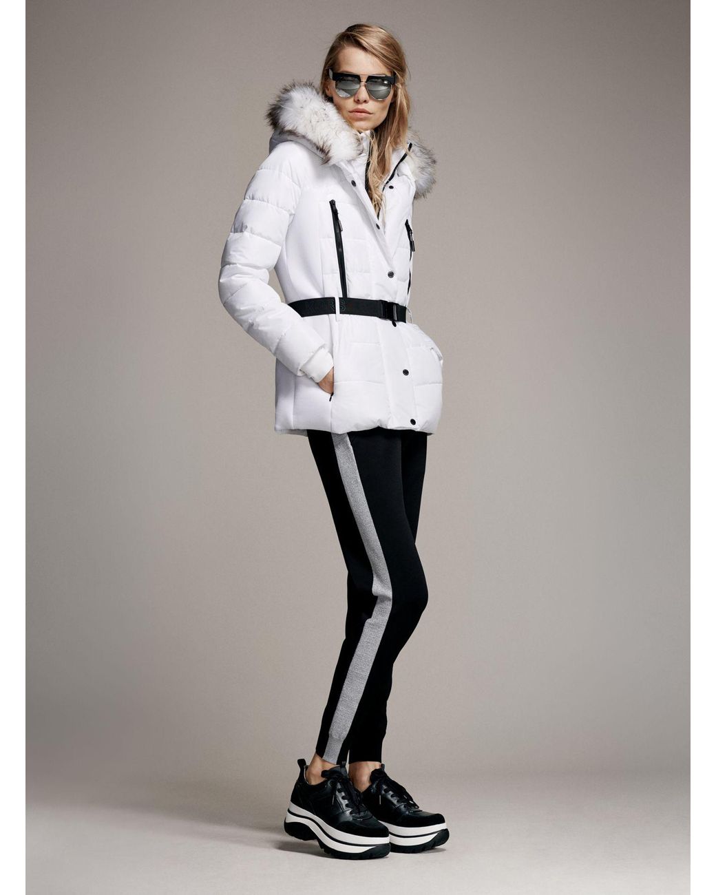 Michael Kors Faux Fur-trimmed Belted Puffer Jacket in White | Lyst