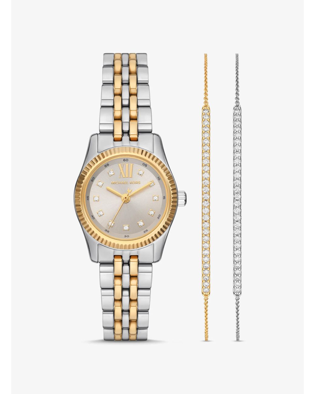 Michael Kors White Mk Lexington Pavé Two-Tone Watch And Slider Bracelet Gift Set